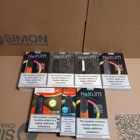 APPROXIMATELY 15 ASSORTED E-CIGARETTE PRODUCTS TO INCLUDE - NEXLIM AND OXVA