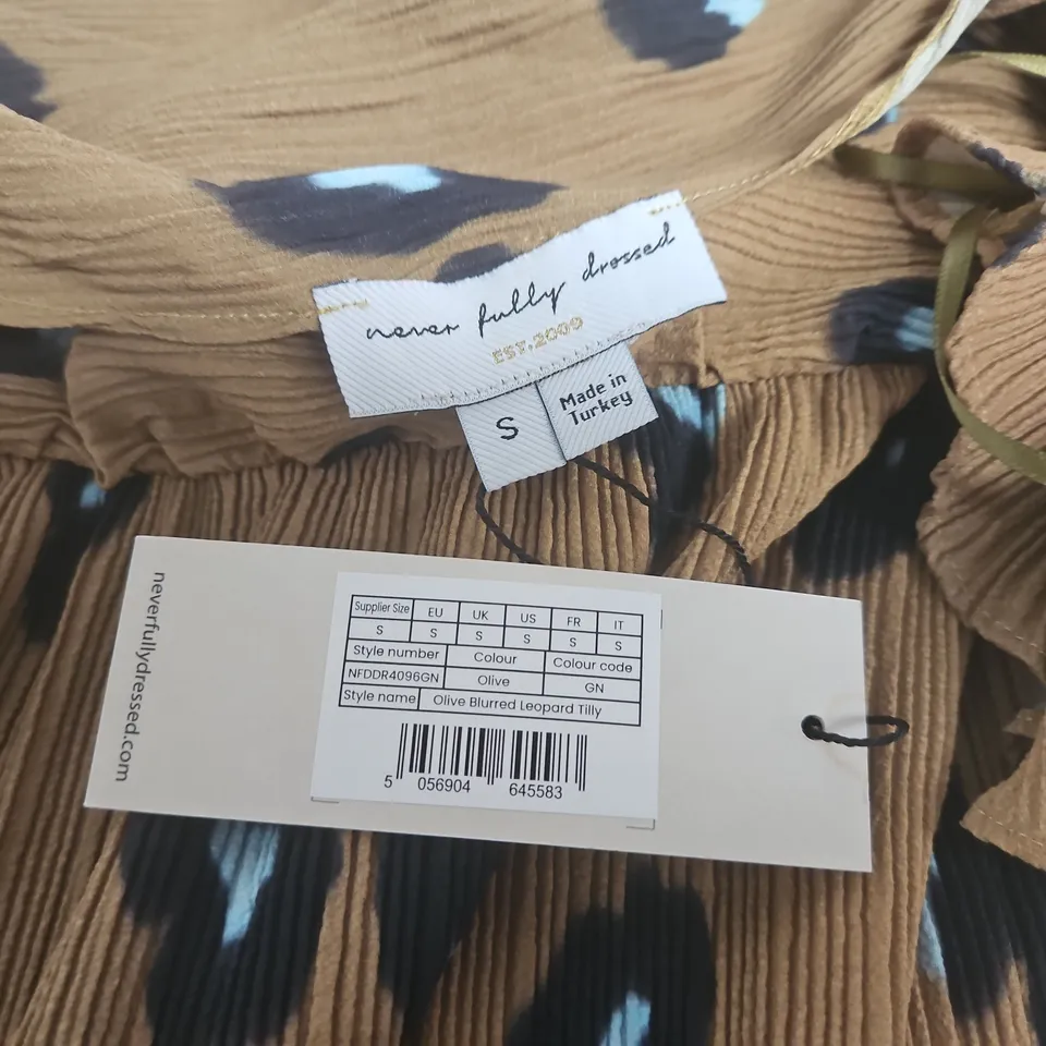 NEVER FULLY DRESSED OLIVE BLURRED DRESS IN LEOPARD LILY - UK S