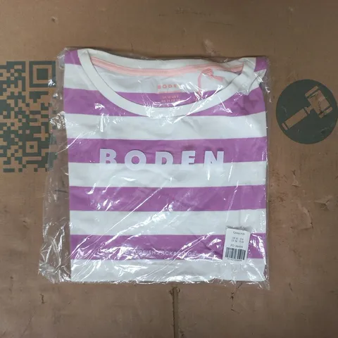 BAGGED BODEN OLIVIA SHORT SLEEVE BRETON IN PURPLE/IVORY STRIPE SIZE UK 10