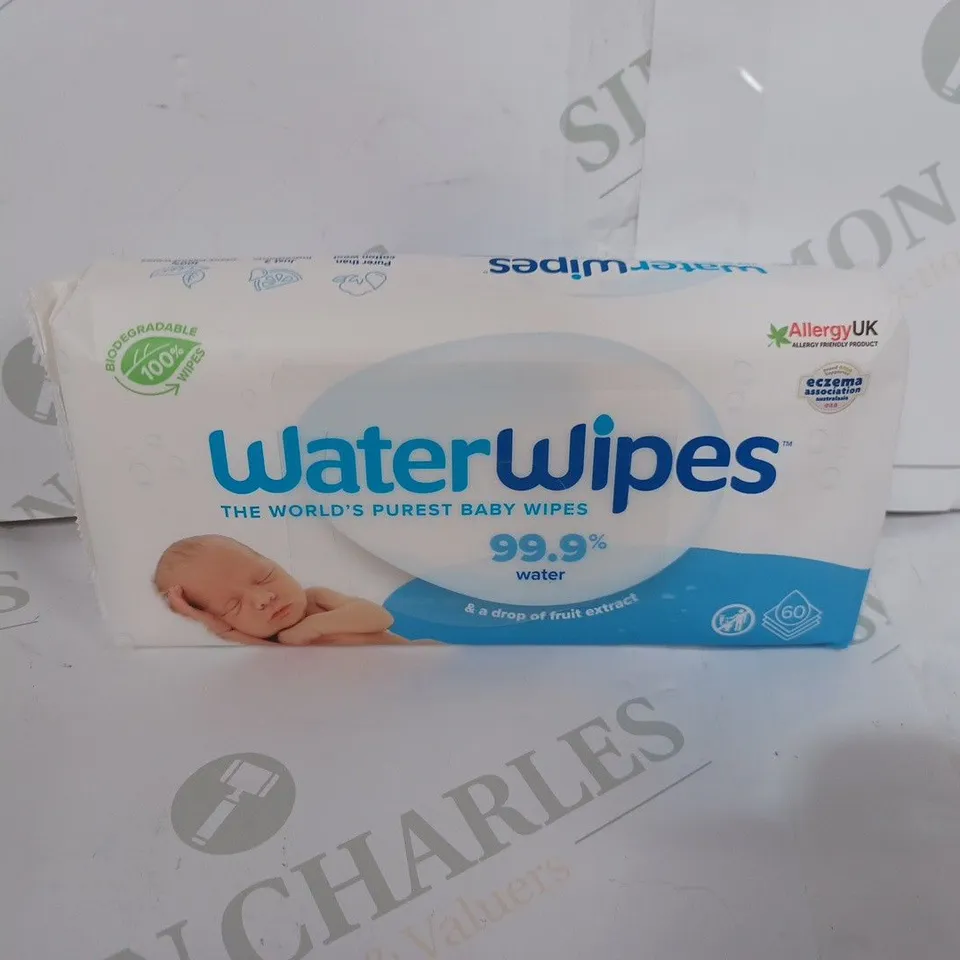 BOX TO CONTAIN 12 X PACKS OF WATERWIPES SENSITIVE NEWBORN BIODEGRADABLE UNSCENTED BABY WIPES, 60 WIPES PER PACK // EXP 07/24