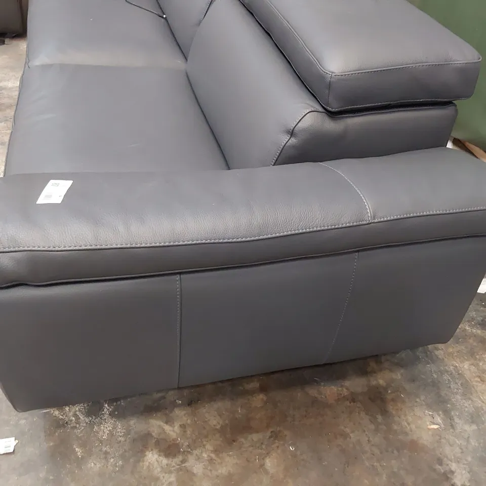 QUALITY ITALIAN DESIGNER POWELL POWER RECLINING THREE SEATER SOFA WITH ADJUSTABLE HEADRESTS GREY LEATHER