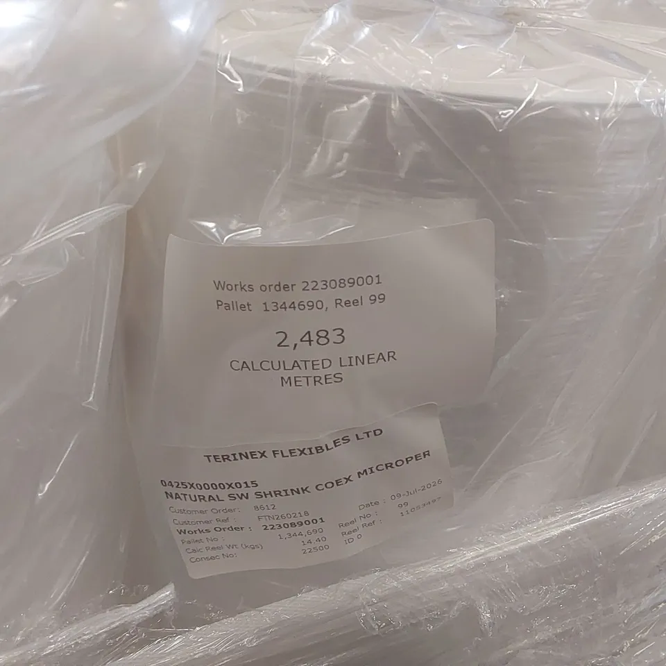 PALLET CONTAINING APPROXIMATELY 20x ROLLS OF NATURAL SW SHRINK COEX MICROPER WRAP - APPROXIMATELY 2,400 LINEAR METRES PER ROLL