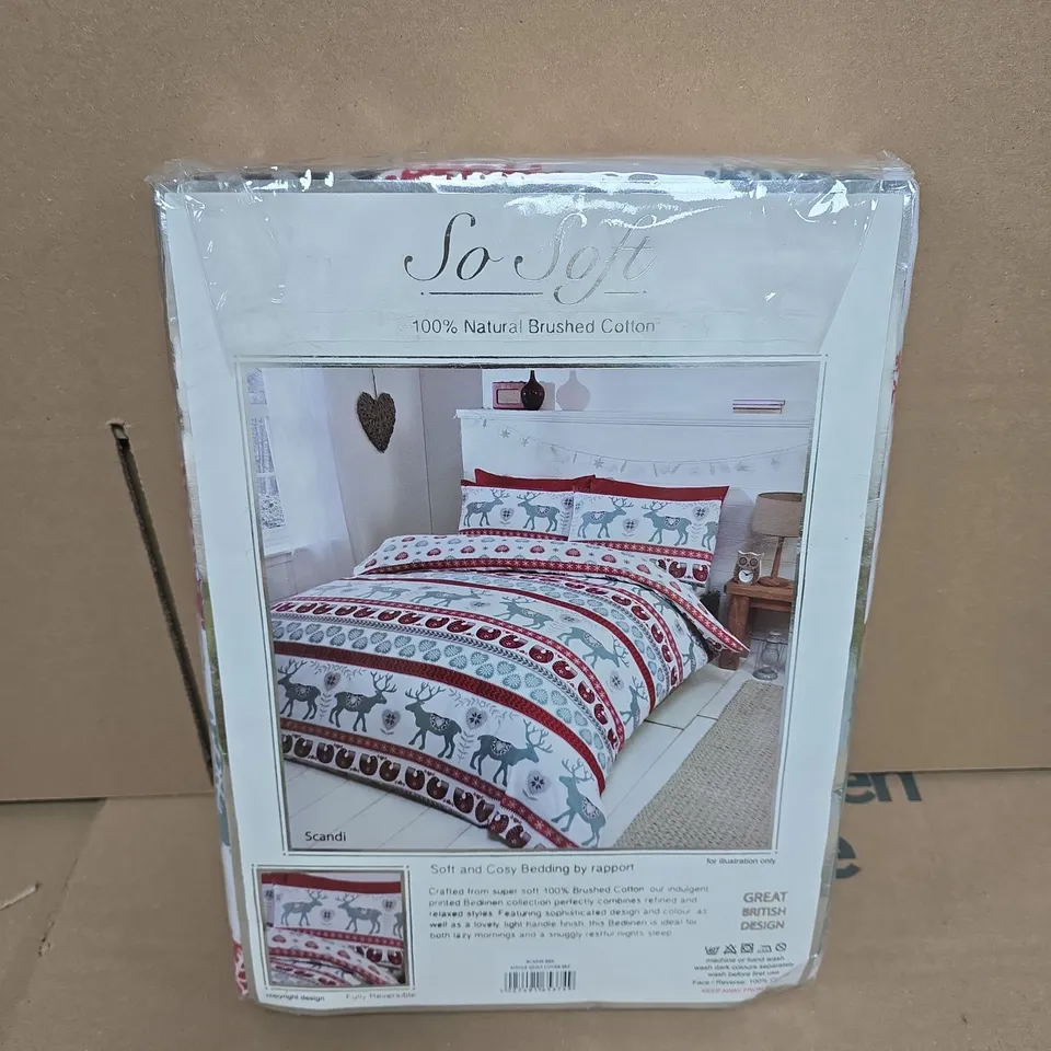 SO SOFT DUVET SET – 100% NATURAL BRUSHED COTTON BY RAPPORT, SCANDI REINDEER PATTERN SINGLE