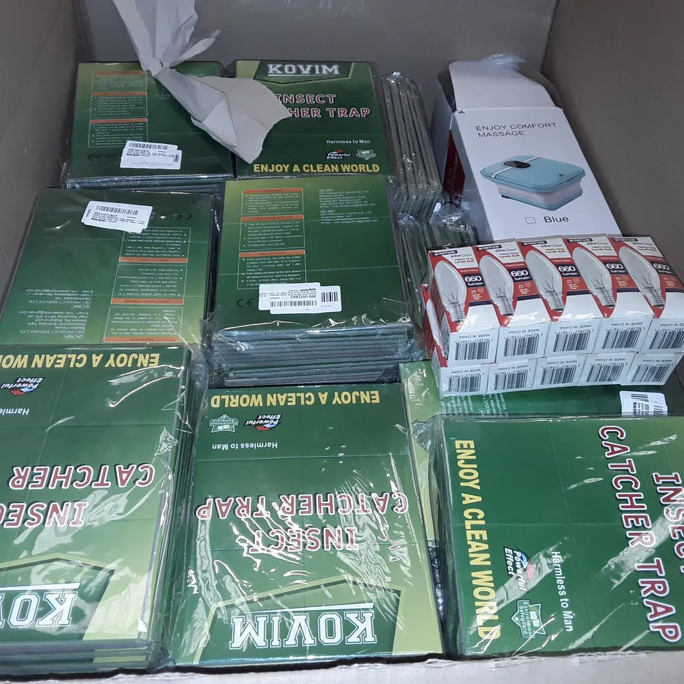 PALLET OF ASSORTED HOUSEHOLD ITEMS TO INCLUDE HIMALAYAN SALT NIGHT LIGHTS, INSECT CATCHER TRAPS AND STOVE FAN