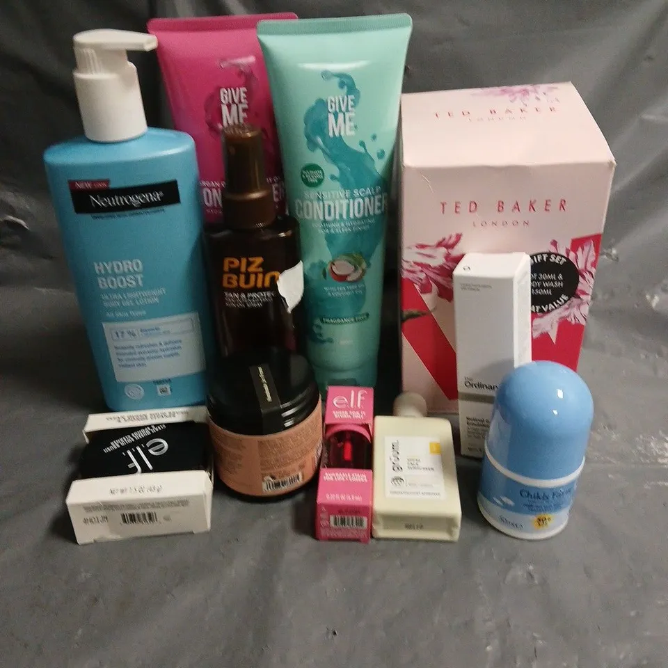 APPROXIMATELY 20 ASSORTED HEALTH & BEAUTY PRODUCTS TO INCLUDE THE ORDINARY RETINAL 0.2% EMULSION, ELF SHEER BLUSH TINT, GIVE ME CONDITIONER, ETC