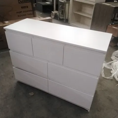 WARREN 7 DRAWER MERCHANT CHEST OF DRAWERS, 4+3 CONFIGURATION, SCRATCH RESISTANT, HANDLES DESIGN, 14CM DEEP DRAWERS - MATTE WHITE 