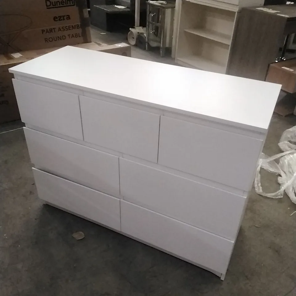 WARREN 7 DRAWER MERCHANT CHEST OF DRAWERS, 4+3 CONFIGURATION, SCRATCH RESISTANT, HANDLES DESIGN, 14CM DEEP DRAWERS - MATTE WHITE 