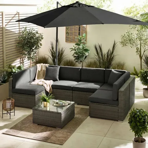 BOXED ORLANDO GREY RATTAN 6 SEAT MODULAR OUTDOOR SOFA (3 BOXES)