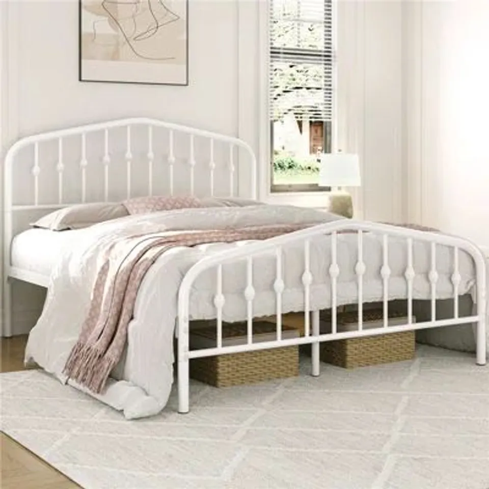 BOXED YAHEETECH COLOR & SIZE METAL BED - WHITE // SIZE: 150 X 200cm (1 BOX)