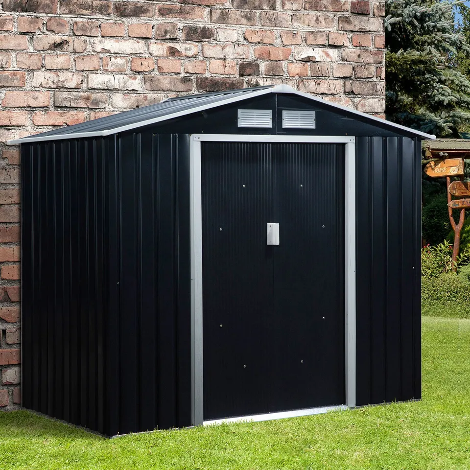 BOXED AARIA 7 FT. W X 4 FT. D METAL TONGUE & GROOVE DOME GARDEN SHED (2 BOXES)