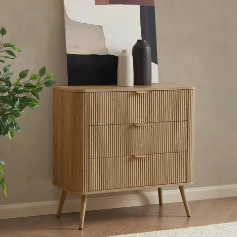 BOXED DUSK HATTIE 3 DRAWER SMALL CHEST - LIGHT WOOD (1 BOX)