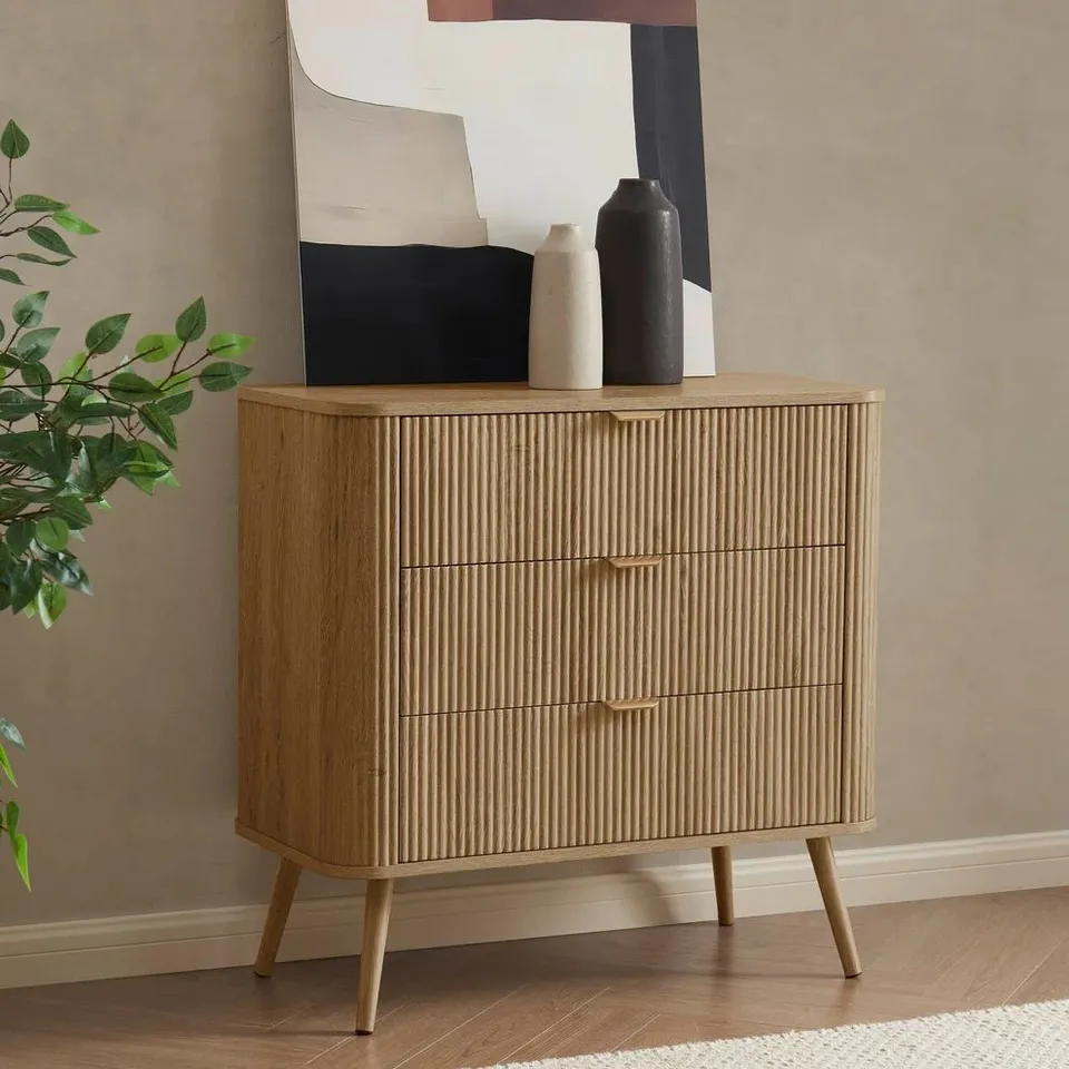 BOXED DUSK HATTIE 3 DRAWER SMALL CHEST - LIGHT WOOD (1 BOX)