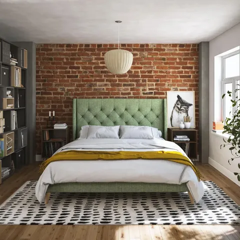 BOXED HER MAJESTY UPHOLSTERED PLATFORM BED - SIZE UNSPECIFIED 