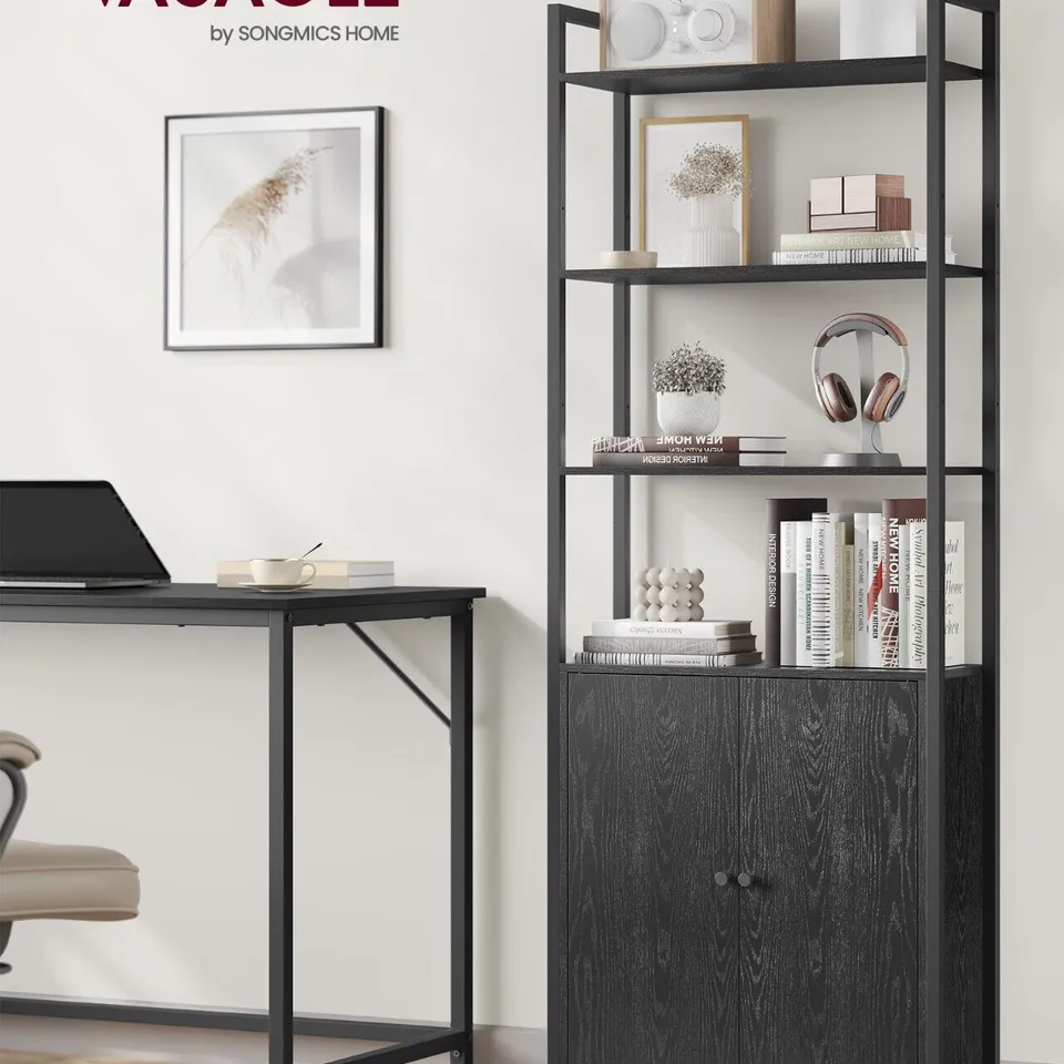 BOXED 6-TIER BOOKCASE, TALL BOOKSHELF WITH DOOR (1 BOX)