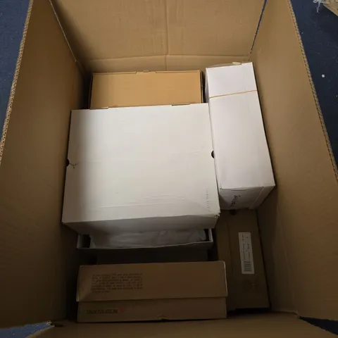 BOX OF APPROXIMATELY 12 ASSORTED PAIRS OF SHOES IN VARIOUS STLYLES , COLOURS AND SIZES 