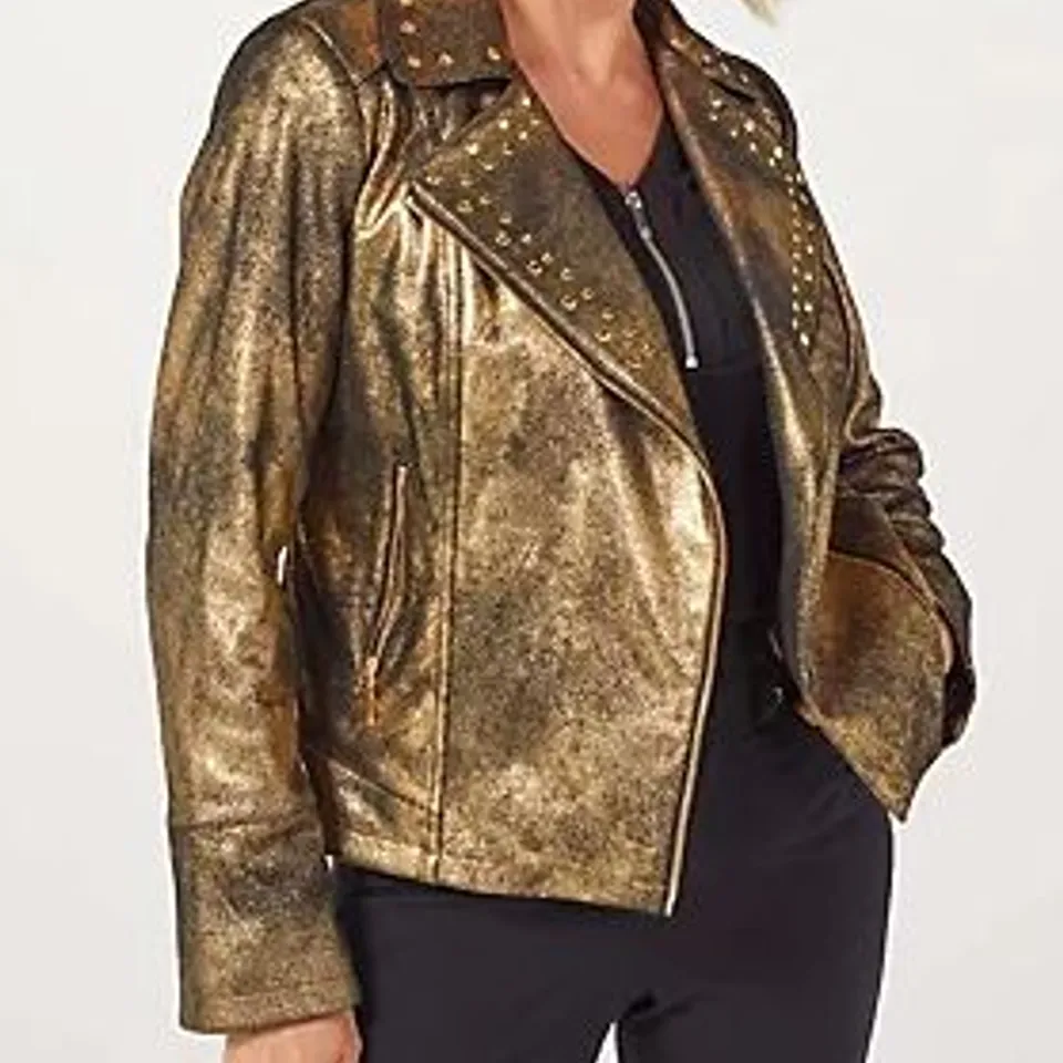 BOX OF 6 JULIEN MACDONALD METALLIC BIKER JACKETS BLACK/GOLD - SIZE 14