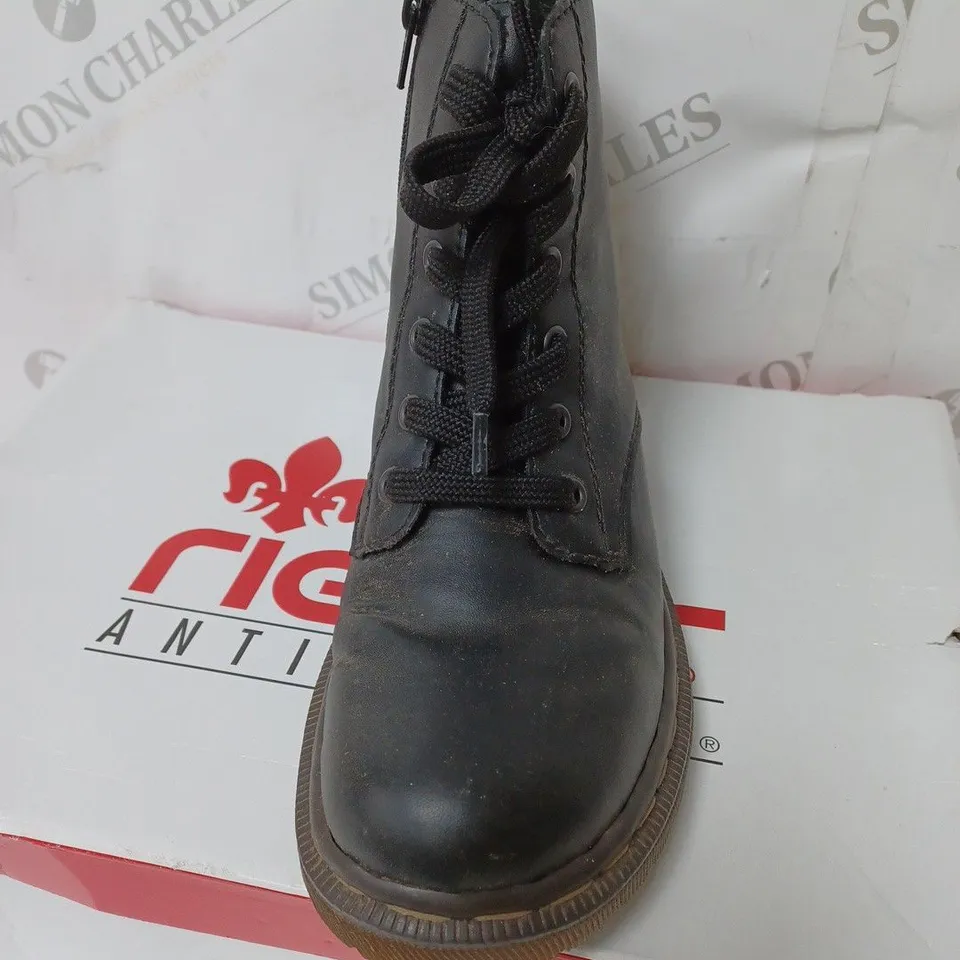 BOXED RIEKER LACE ANKLE BOOTS, BLACK - SIZE 5