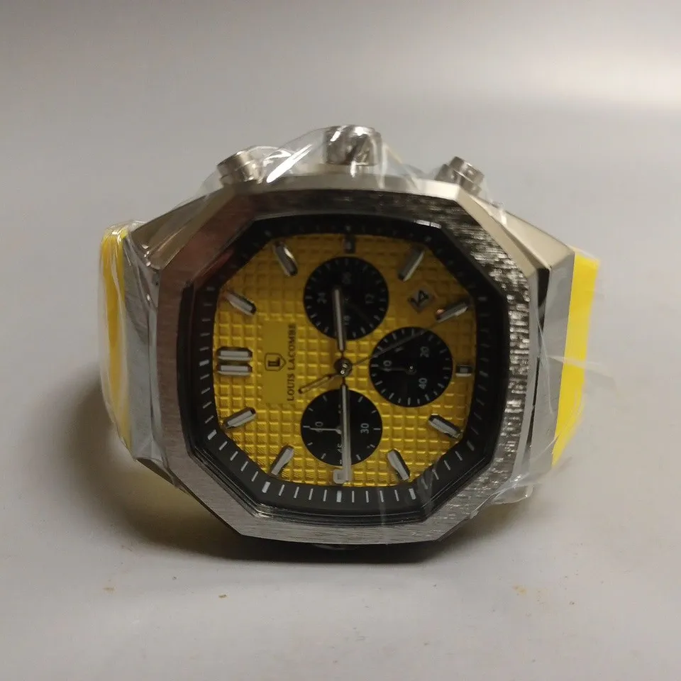 MENS LOUIS LACOMBE CHRONGRAPH WATCH – 3 SUB DIALS – YELLOW