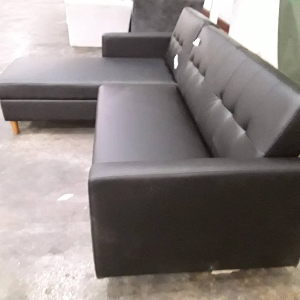 DESIGNER CORNER SOFA WITH LHF STORAGE CHAISE - BLACK LEATHER