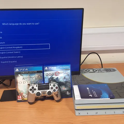 BOXED PLAYSTATION 4 PRO GOD OF WAR LIMITED EDITION 1TB CONSOLE IN GREY WITH 2 GAMES - CUH-7116B