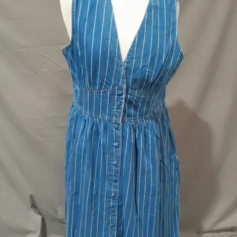 NOBODY'S CHILD STRIPED STARTLIGHT MIDI DRESS IN BLUE SIZE UK 12