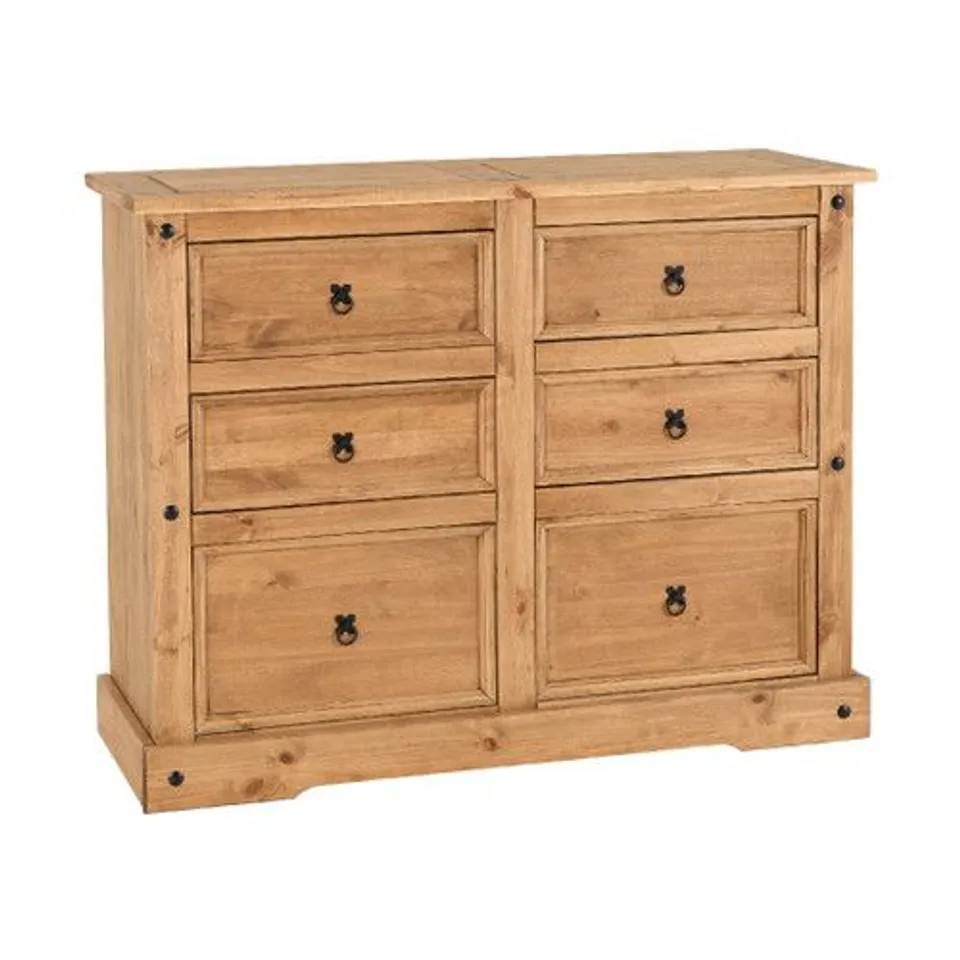 BOXED CORONA 6 DRAWER CHEST - DISTRESSED WAXED PINE (2 BOXES)