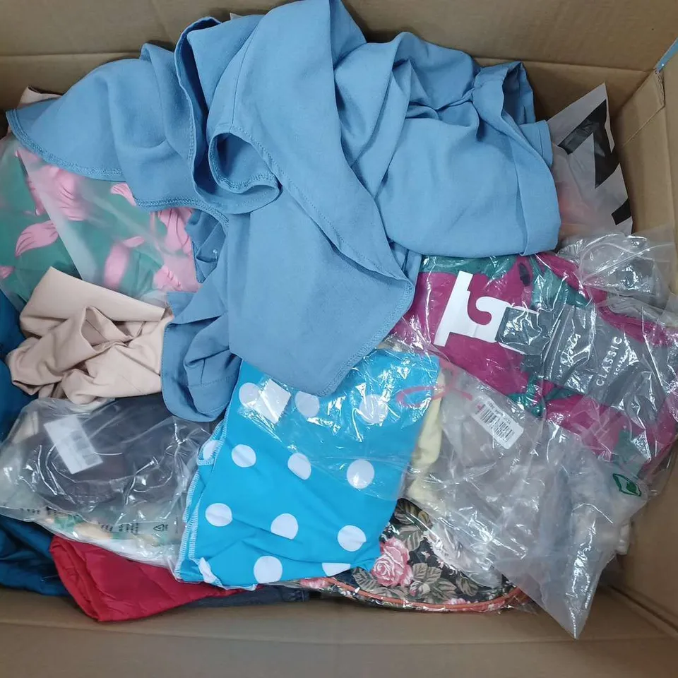 LARGE QAUNTIITY OF ASSORTED CLOTHING ITEMS TO INCLUDE DRESSES, DRESSING GOWNS, JEANS, ETC