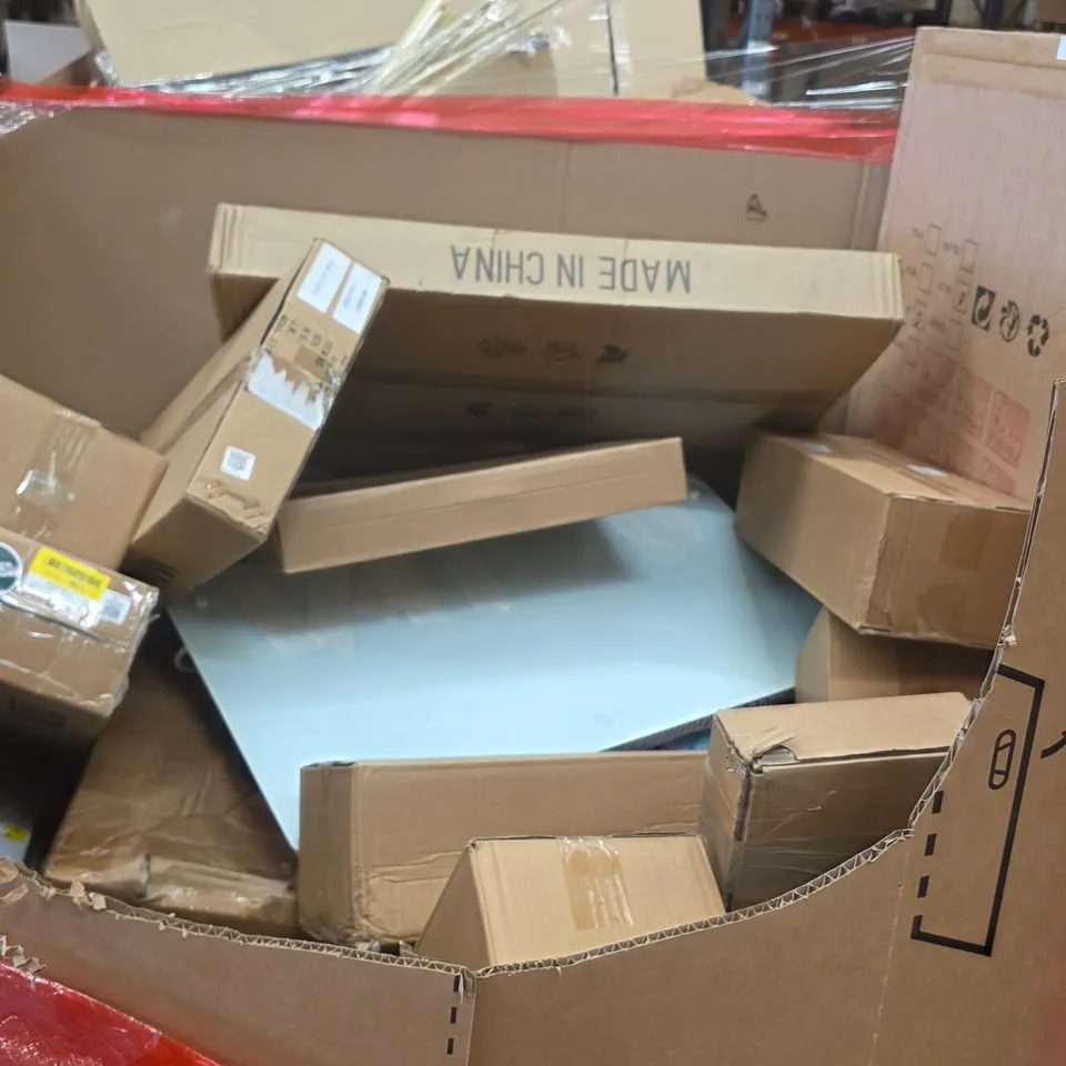 PALLET OF ASSORTED HOUSEHOLD GOODS AND PRODUCTS TO INCLUDE;BACKPACK,PICTURE FRAME,SHELVES 