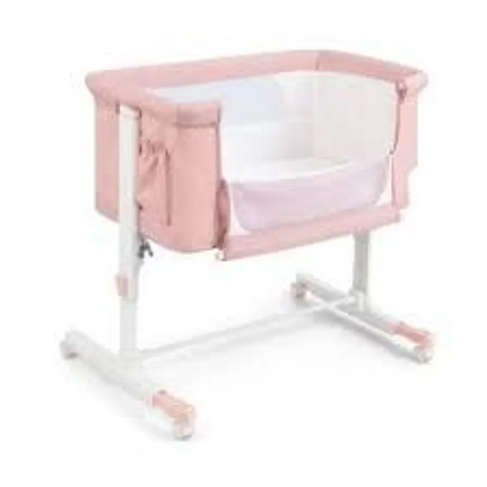 BOXED 3-IN-1 ADJUSTABLE BABY BEDSIDE BASSINET WITH MATTRESS -PINK-
