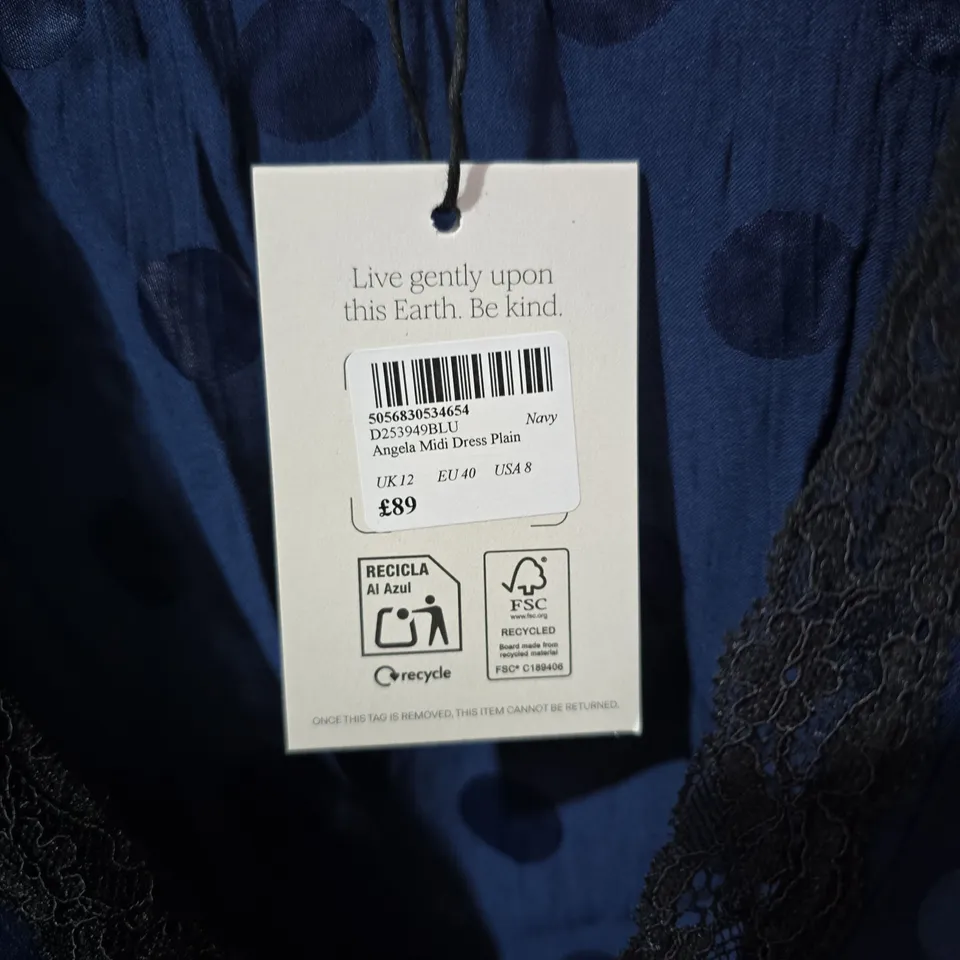 NOBODYS CHILD ANGELA MIDI DRESS PLAIN IN NAVY - UK 12