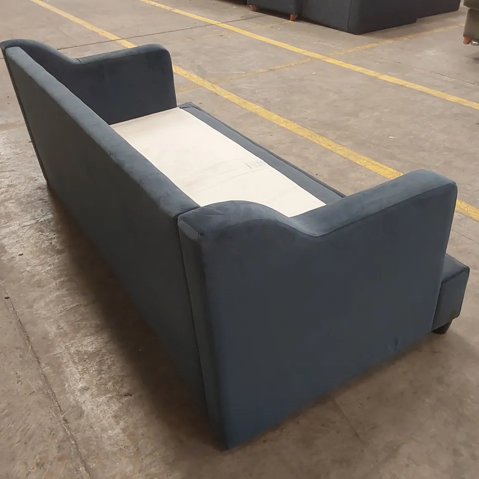 QUALITY DESIGNER SOFA BED - BLUE VELVET // CUSHIONS MISSING