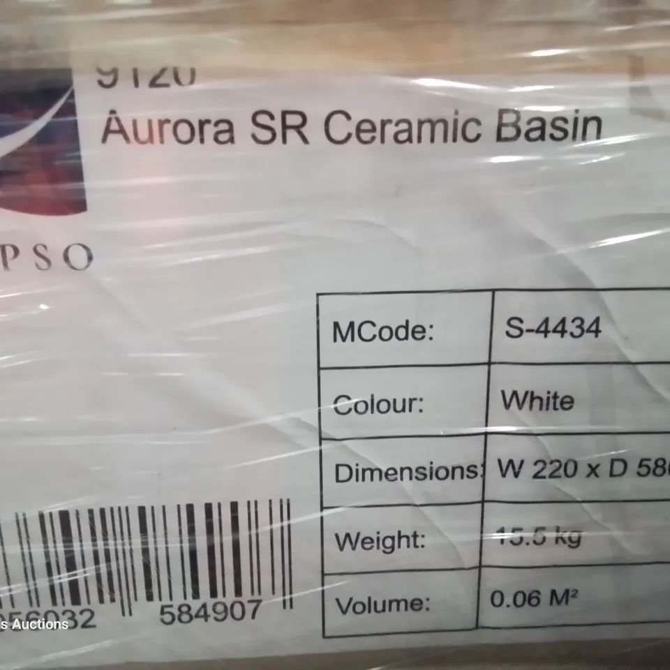 PALLET OF BOXED AURORA SR CERAMIC BASINS & BTW WC PANS.