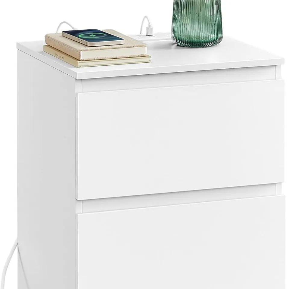 BOXED VASAGLE KAILYN COLLECTION - NIGHTSTAND WITH CHARGING STATION - WHITE