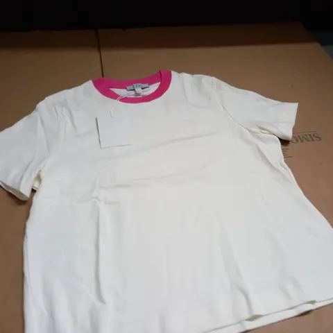 COS WHITE T-SHIRT WITH PINK TRIM - EUR M