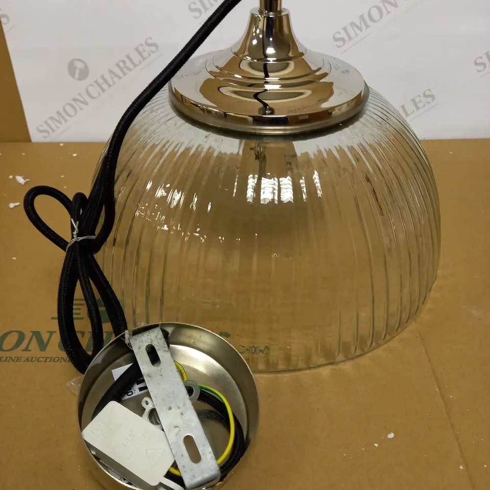 DAR LIGHTING YAMBOL PENDANT POLISHED NICKEL CLEAR GLASS LIGHT FIXTURE