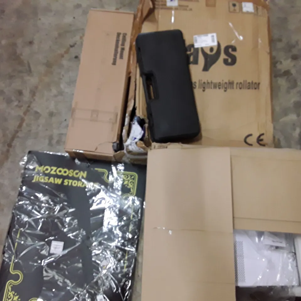 PALLET TO CONTAIN AN ASSORTMENT OF HOUSEHOLD ITEMS TO INCLUDE LIGHT WEIGHT ROLLATOR, TV WALL MOUNT AND WOOD WORK TOOLS ECT