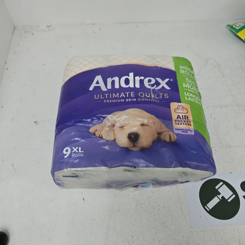 TOTE OF APPROXIMATELY 15 ASSORTED ITEMS TO INCLUDE: ANDREX 9PCS TOILET ROLL