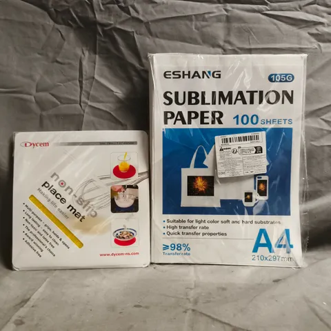 BOX OF APPROXIMATELY 20 ASSORTED HOUSEHOLD ITEMS TO INCLUDE ESHANG SUBLIMATION PAPER, DYCEM NON-SLIP PLACE MAT, ETC - COLLECTION ONLY
