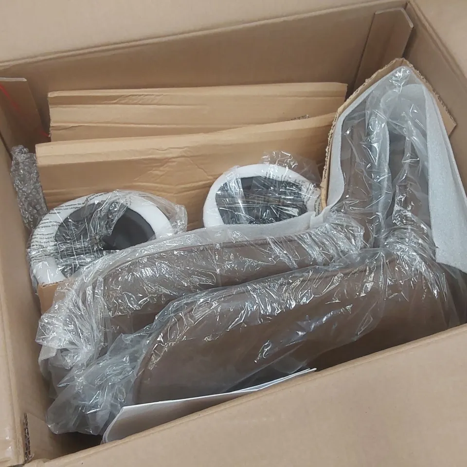 BOXED PAIR OF BROWN UPHOLSTERED BAR STOOLS 