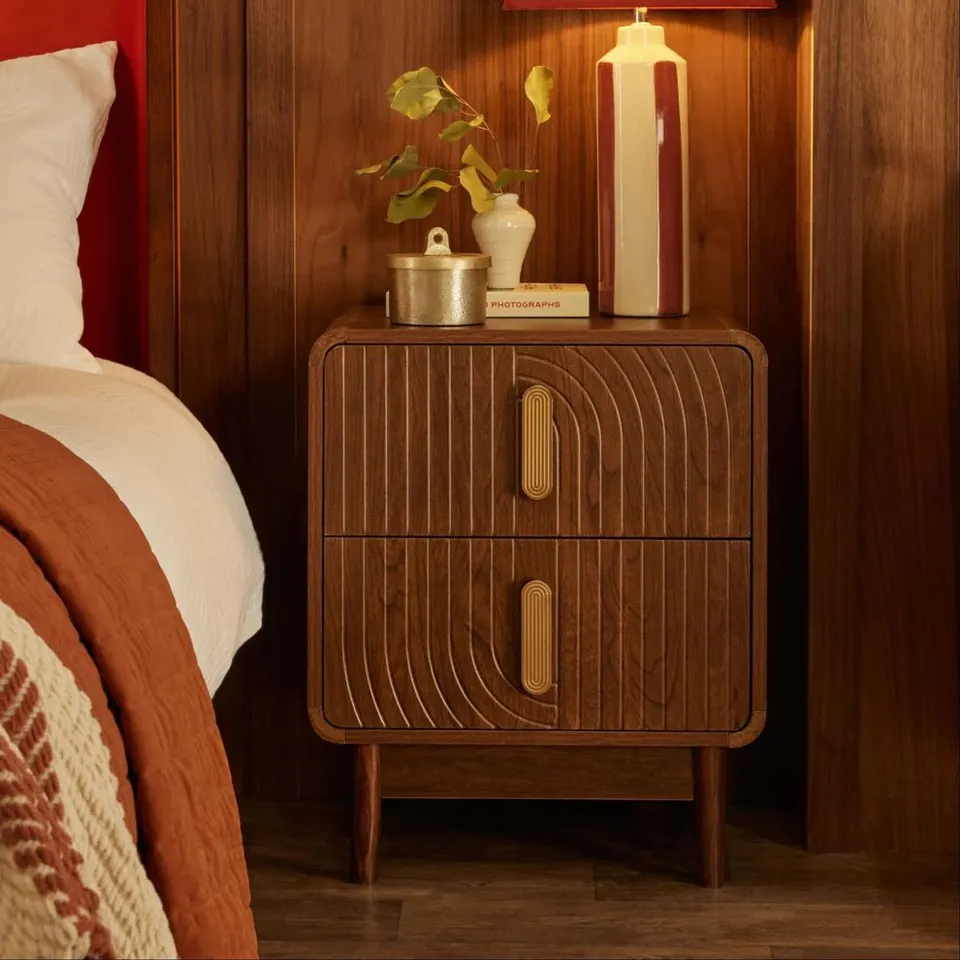 BOXED DUSK MARNIE 2 DRAWER BEDSIDE TABLE - WALNUT (1 BOX)