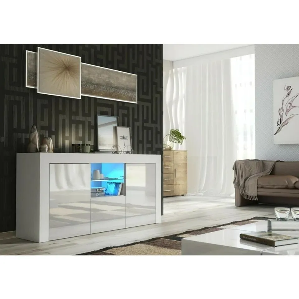 BUNEL TV UNIT 145CM CABINET TV STAND - WHITE (2 BOXES)