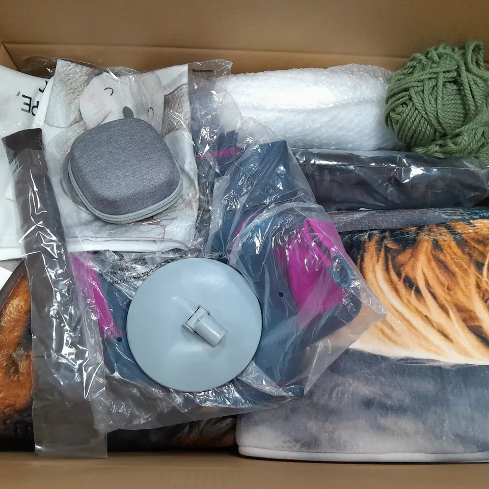 APROXIMATELY 15 ASSORTED HOUSEHOLD ITEMS TO INCLUDE WOOL , WALLPAPER , ETC 