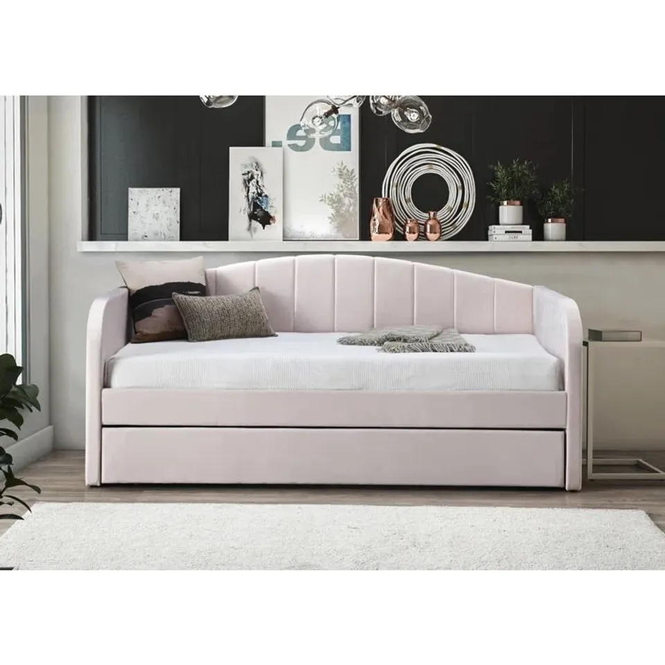 BOXED ANTOIN UPHOLSTERED UK SINGLE DAYBED - PINK (2 BOXES)