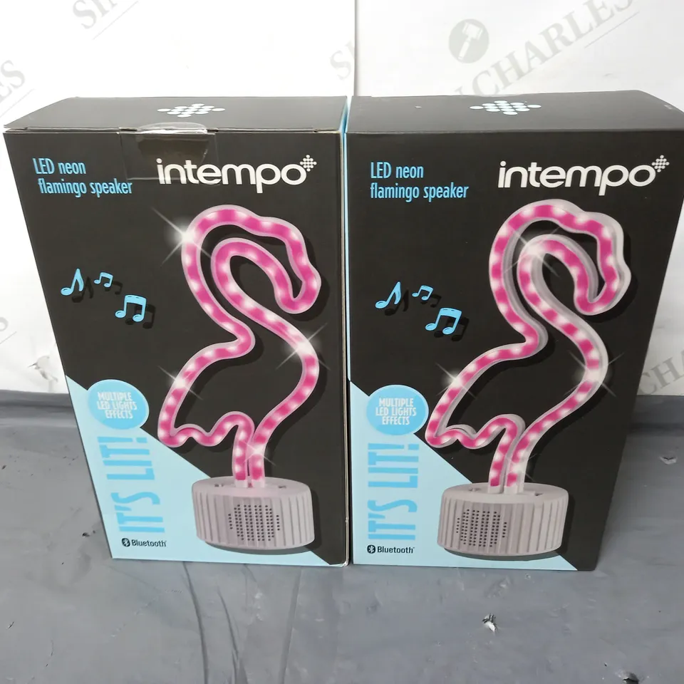LOT OF 10 BRAND NEW INTEMPO LED NEON FLAMINGO SPEAKERS