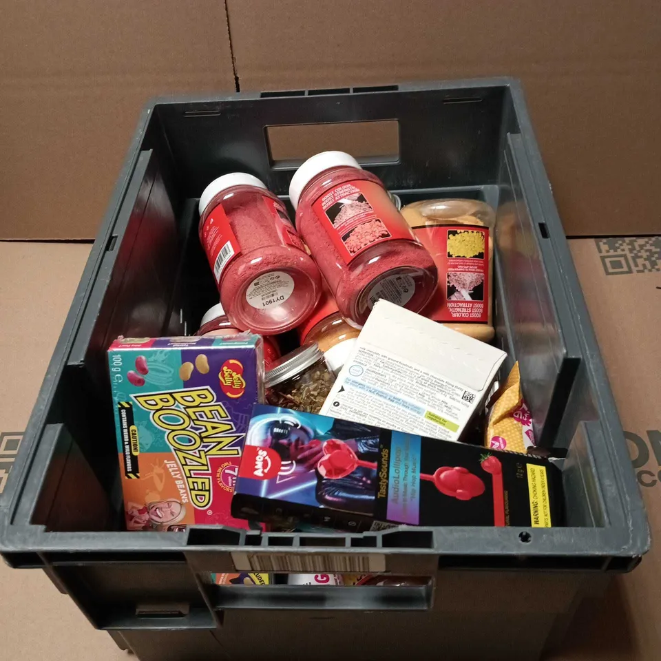 APPROXIMATELY 18 ASSORTED FOOD AND DRINK ITEMS TO INCLUDE M&S SWISS CHOCLATE, RED KRILL ENHANCER, AMOS AUDIO LOLLIPOP, INCENSE BLENDS ETC