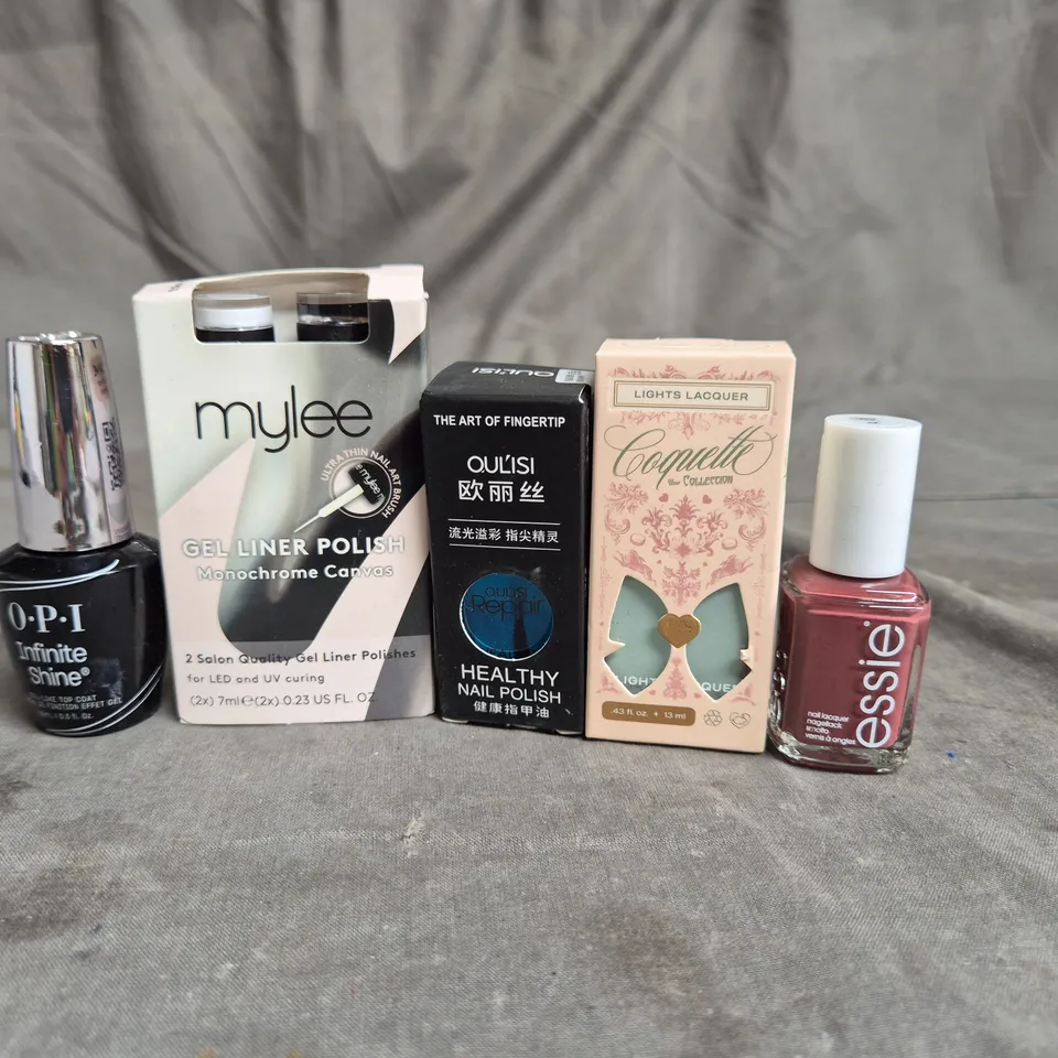 APPROXIMATELY 20 BOTTLES OF NAIL VARNISH TO INCLUDE MYLEE, ESSIE AND LIGHTS LACQUER