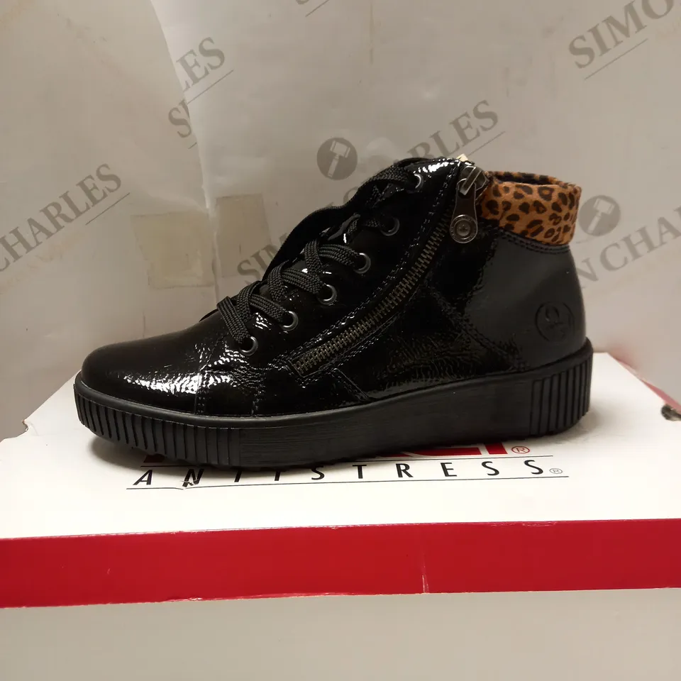 RIEKER BROWN HIGH TOP LEOPARD CUFF TRAINERS - SIZE 5