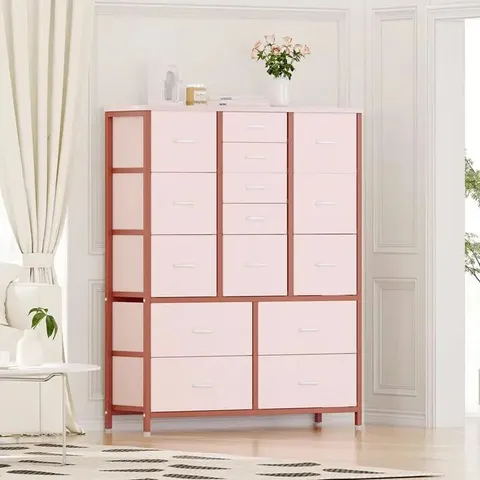 BOXED GARVEE SUPER LARGE 15 DRAWER FABRIC DRESSER STORAGE TOWER WIDE ORGANIZER WITH METAL FRAME AND WOODEN TOP (1 BOX)