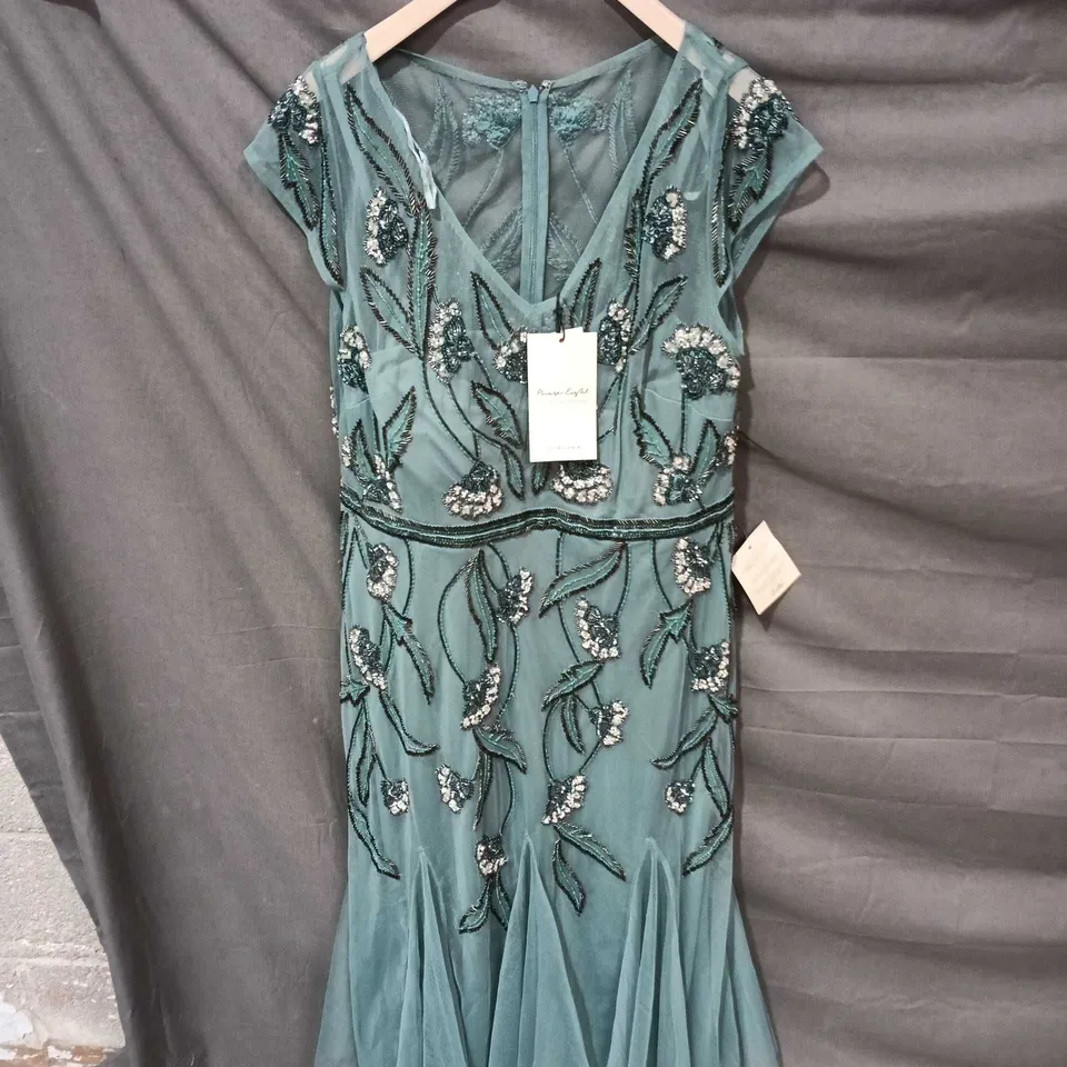 PHASE EIGHT TEAL EMBELLISHED EVENING DRESS, UK 14