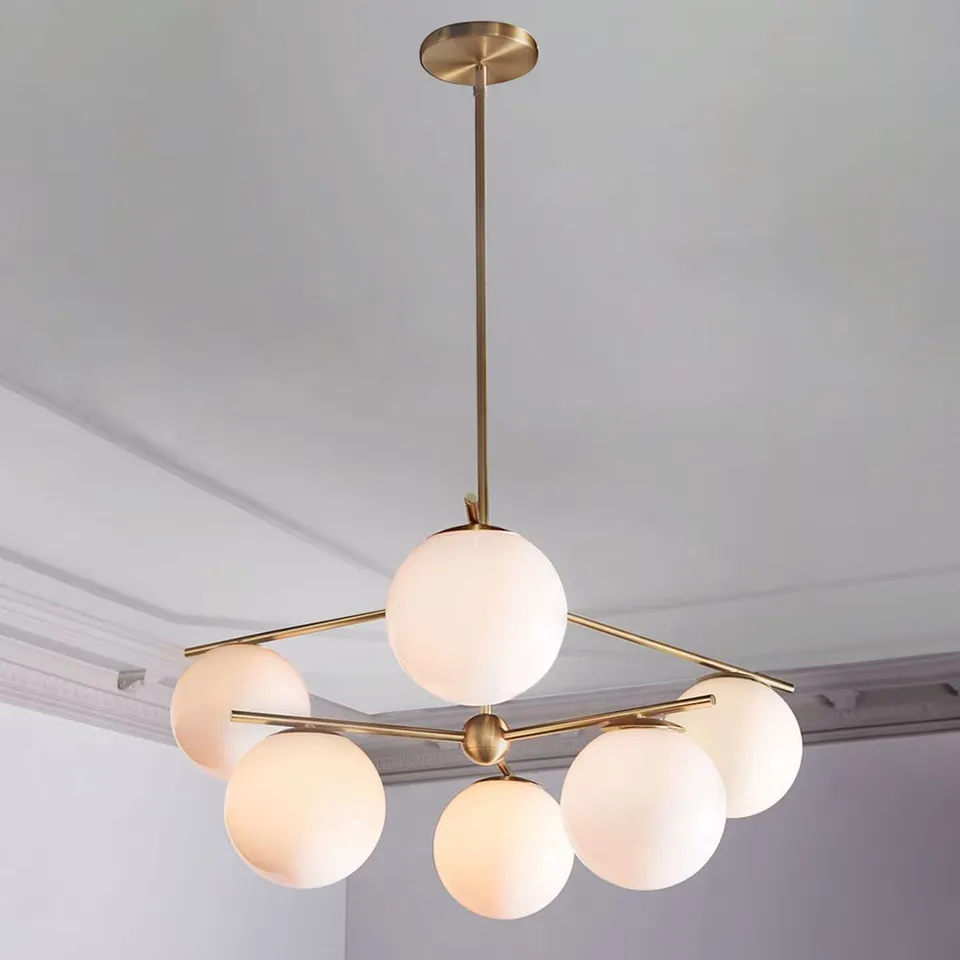 BRAND NEW BOXED SPHERE STEM CHANDELIER 6-LIGHT - ANTIQUE BRASS (1 BOX)